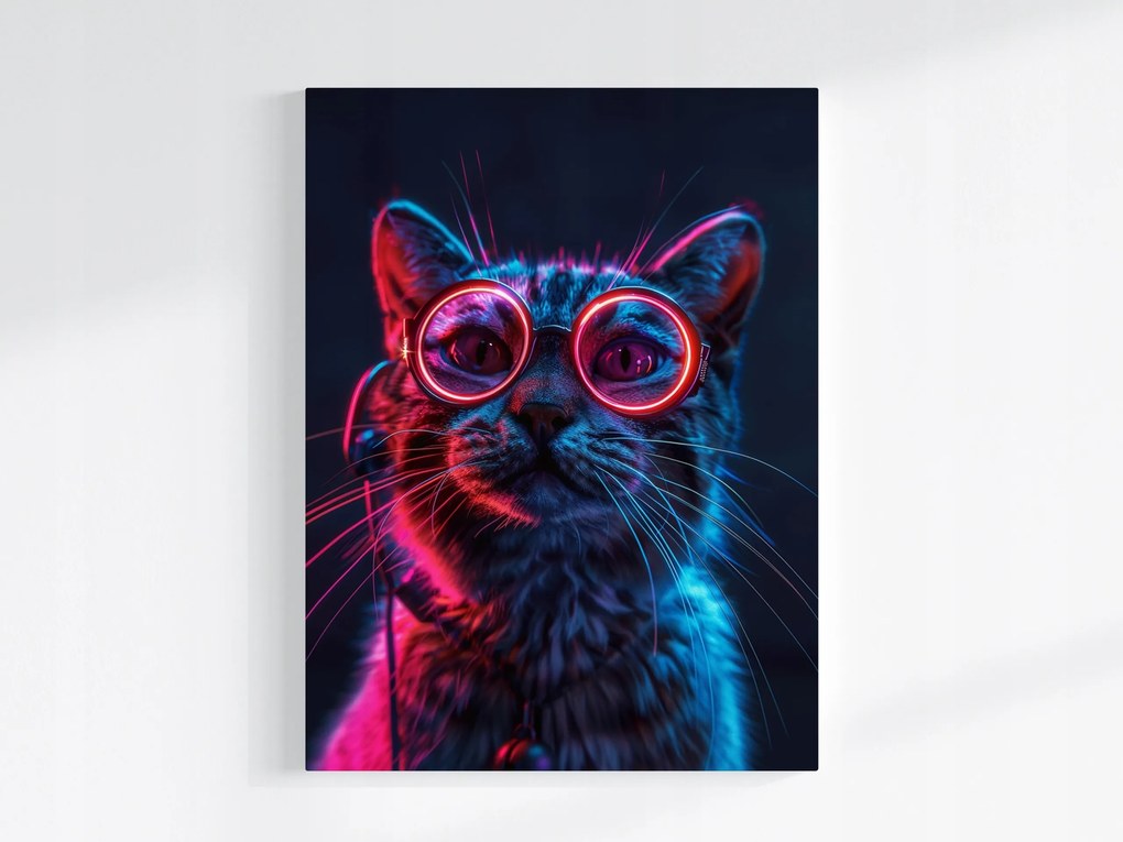 Poszter Portré Macska Rózsaszín Szemüveg Techno Nerd 75x100