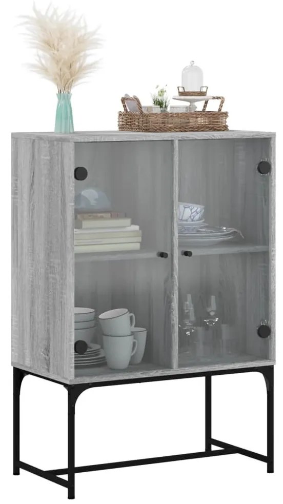 szürke sonoma színű kisszekrény üvegajtókkal 69x37x100 cm