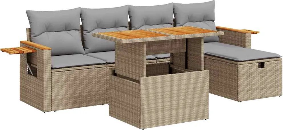 vidaXL 6 részes bézs polyrattan kerti ülőgarnitúra párnával