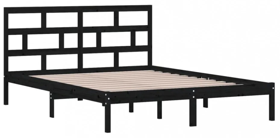fekete tömör fa ágykeret 150 x 200 cm (King Size)