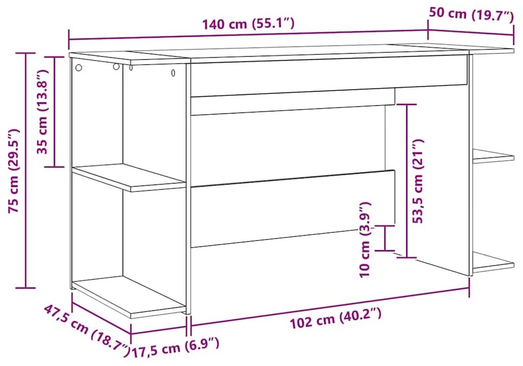 Asztal polcokkal Egyéb Musta tammi 140 x 50 x 75 cm Faanyag