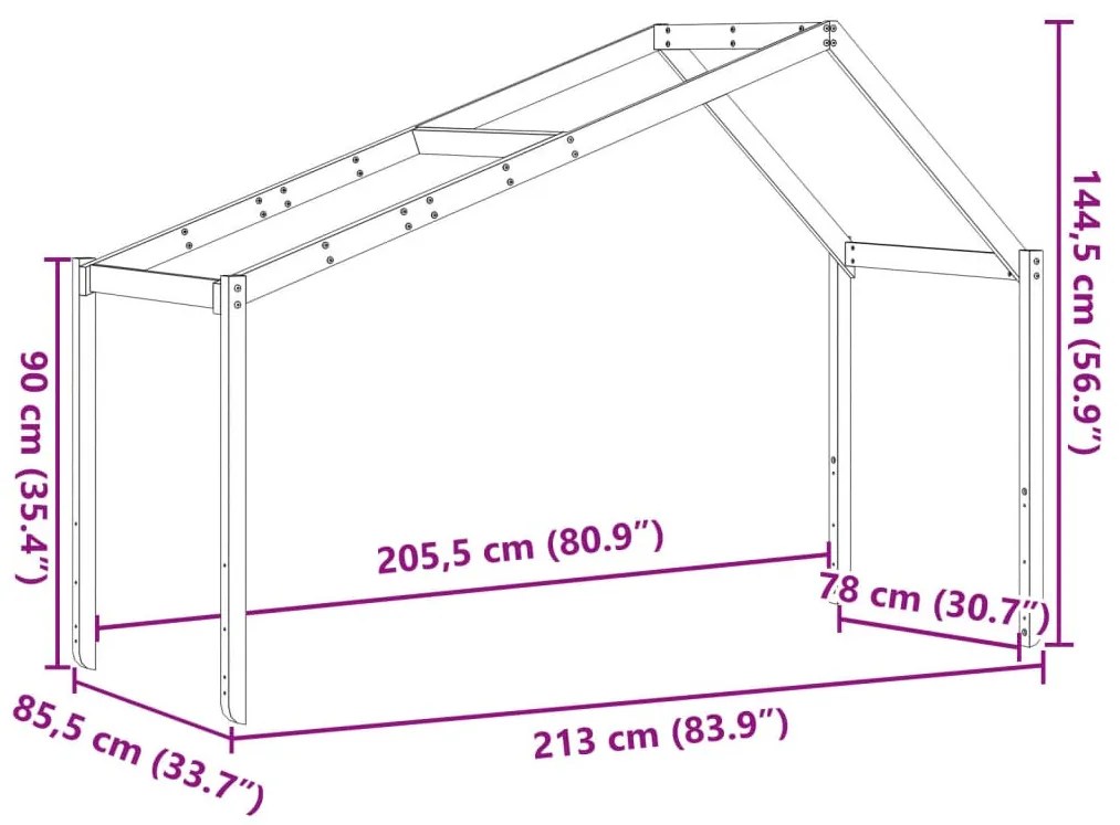 tömör fenyőfa gyerekágytető 213 x 85,5 x 144,5 cm