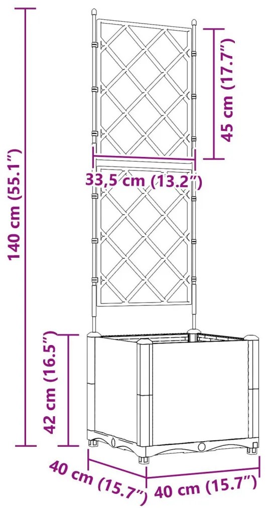 Trellis-es virágcserép Barna 40x40x143 cm