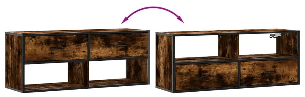 füstös tölgy színű szerelt fa és fém TV-szekrény 100x31x39,5 cm