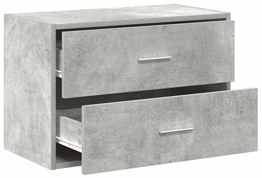 betonszürke szerelt fa szekrény 2 fiókkal 60 x 31 x 40 cm