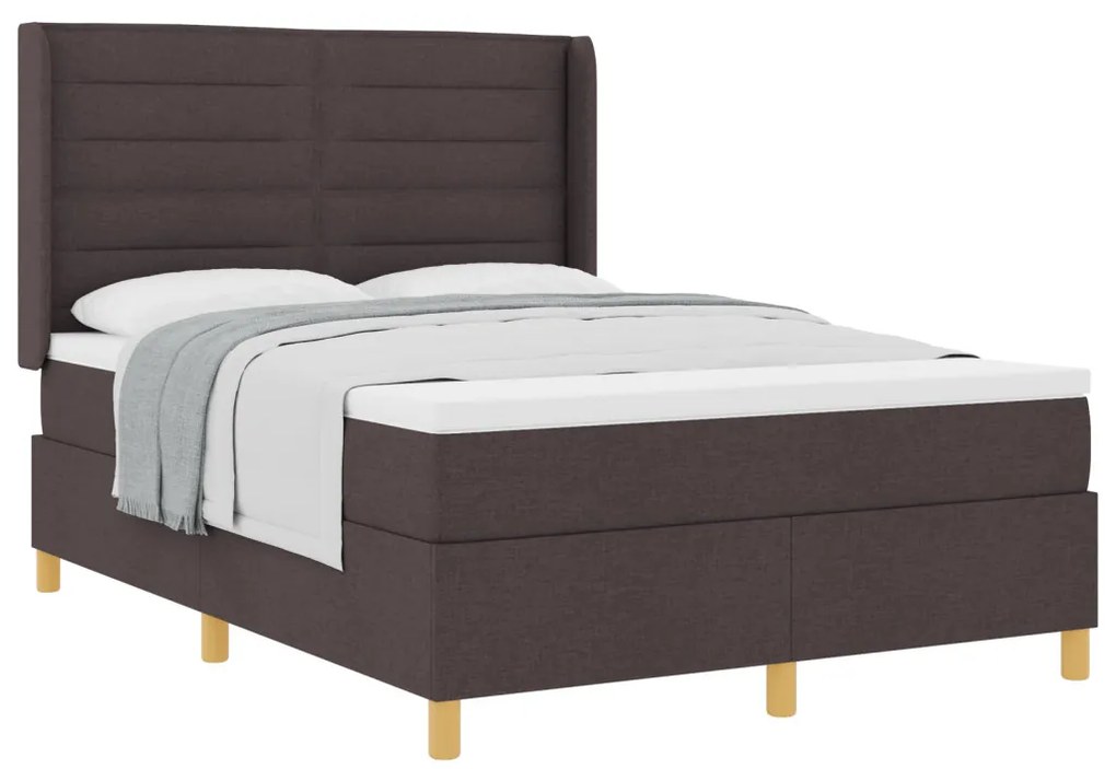 Boxspring Ágy Matraccal - Sötétbarna, 140x200 cm, Textil