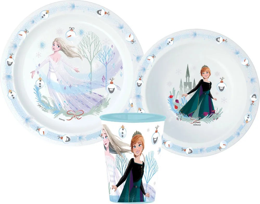 Disney Jégvarázs Royally Cool Karácsonyi étkészlet, micro műanyag szett, pohárral 260 ml
