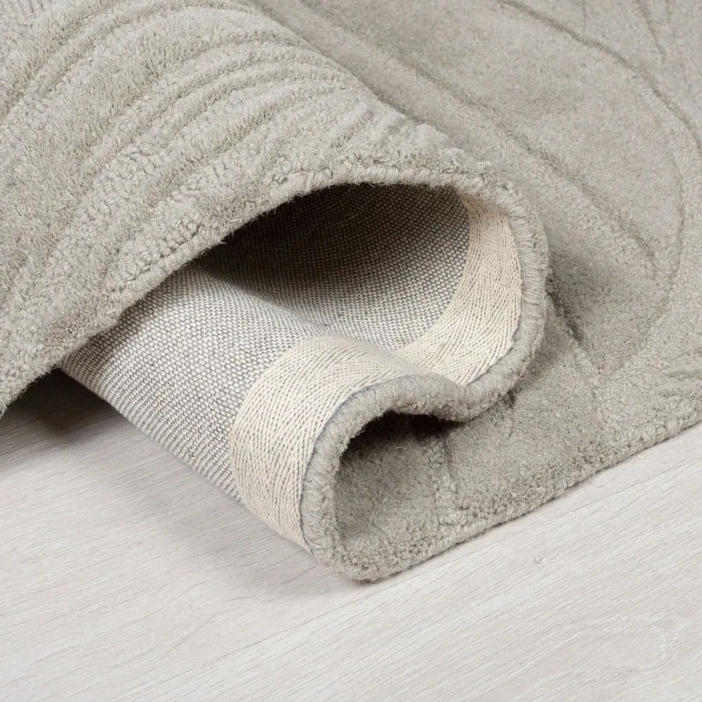 Szürke gyapjú kerek szőnyeg ø 160 cm Leaf - Flair Rugs