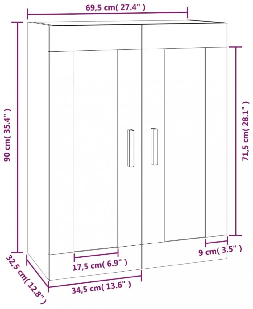 fekete szerelt fa faliszekrény 69,5x32,5x90 cm