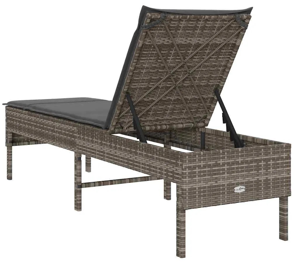 szürke polyrattan napozóágy párnával 55x200x44 cm