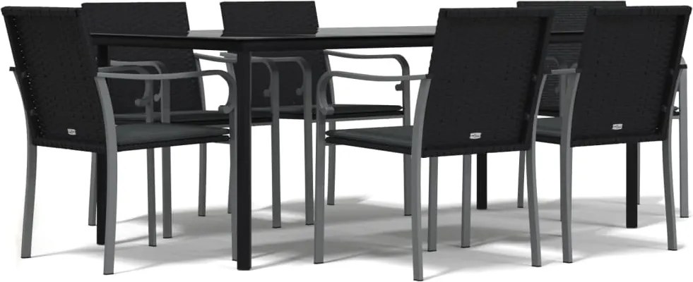 vidaXL 7 részes polyrattan és acél kerti étkezőgarnitúra párnával