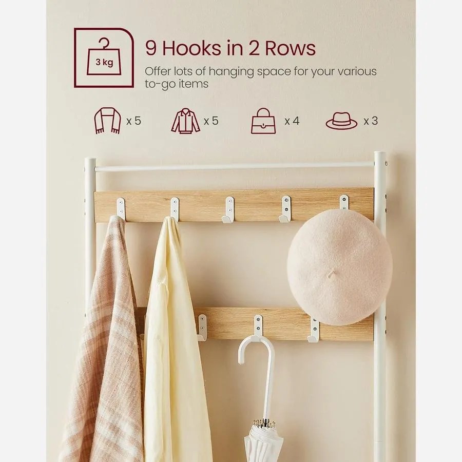 Kabáttartó cipőtároló paddal, tölgy és fehér