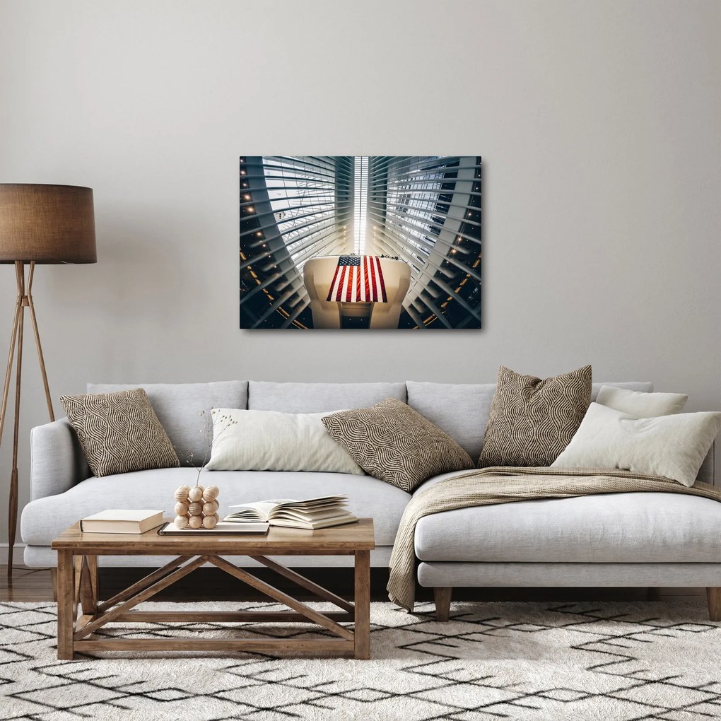Építkezés az USA zászlóval képe (70x50 cm)