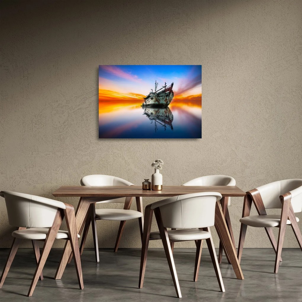 Kép - Napkelte egy hajóroncs felett (üvegen) (70x50 cm)