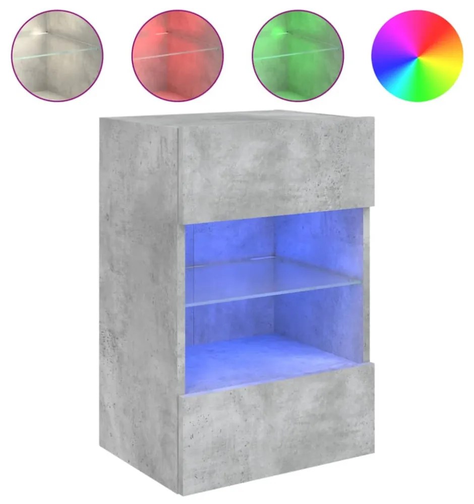 2 db betonszürke fali szekrények LED világítással TV-hez 40x30x60,5 cm