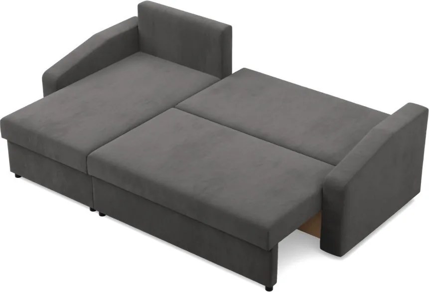 Zeus sarokkanapé, 1 ágyneműtartóval, döntött kartámasz, szövet anyag, univerzális oldal, bonell töltet, szürke