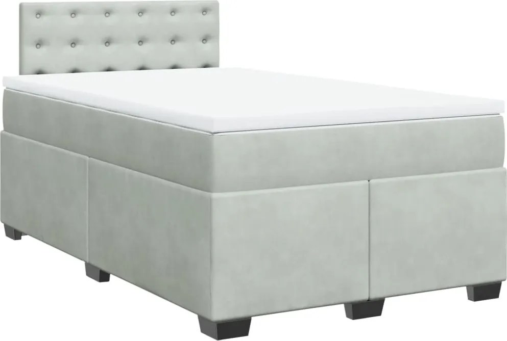 vidaXL világosszürke bársony rugós ágy matraccal 120 x 190 cm