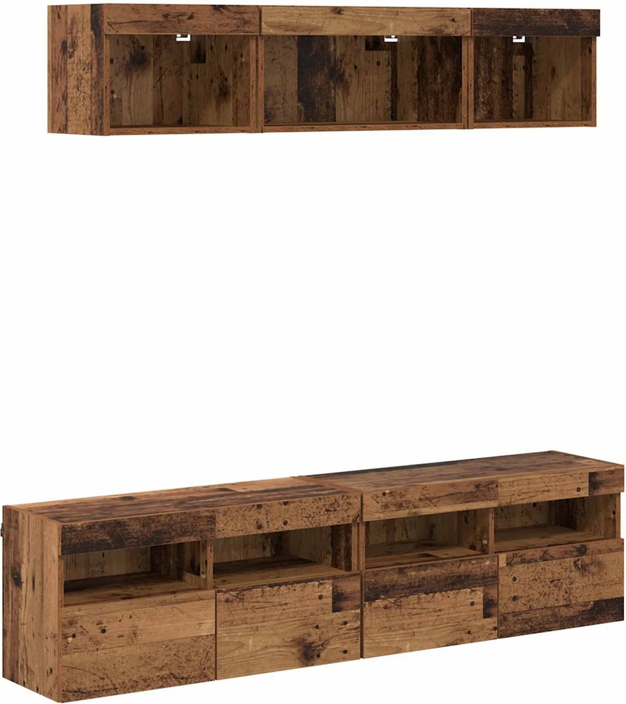vidaXL TV Fali Egységek LED-del 5 pcs Öreg fa 80 x 30 x 40 cm Faanyag