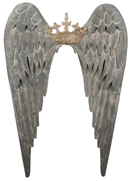 Antikolt szürke angyalszárny koronás fali dekoráció 46x4x65 cm