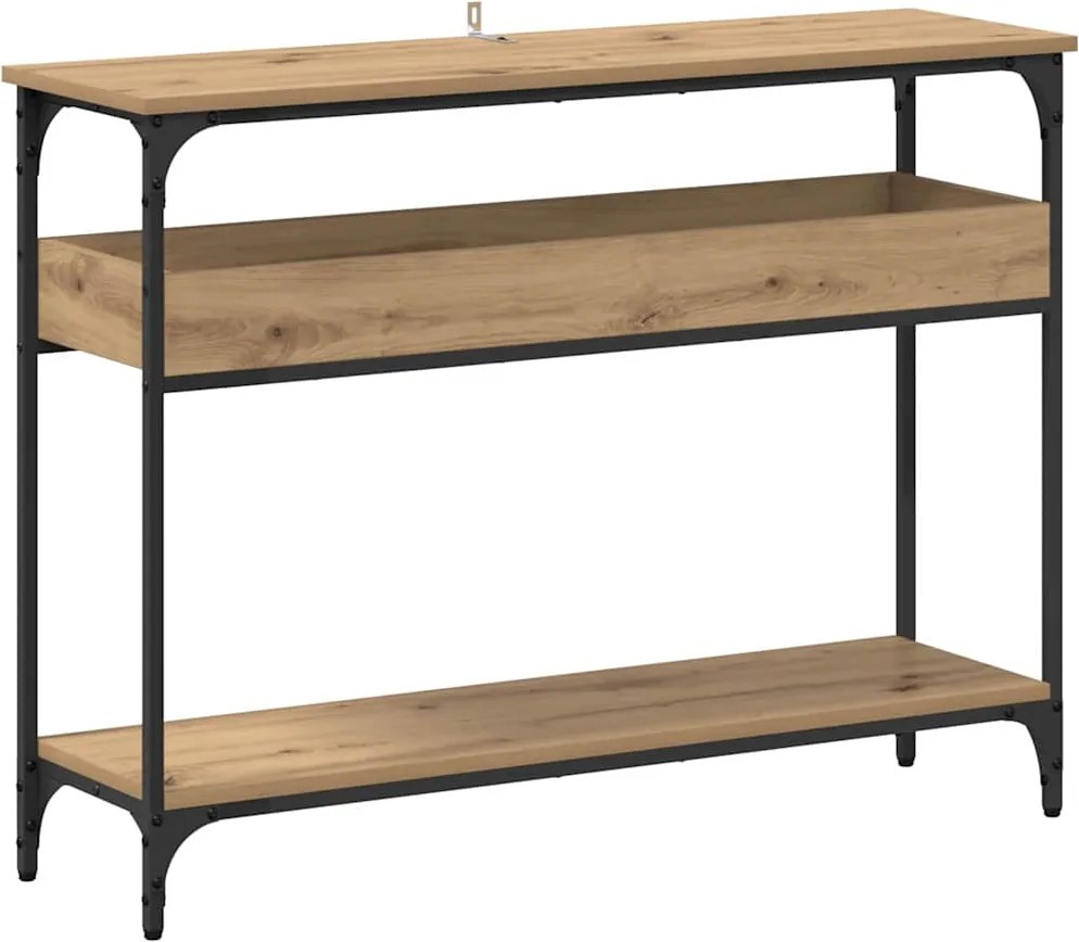 vidaXL Konzolasztal polcokkal kézműves tölgy 100 x 29 x 75 cm Faanyag