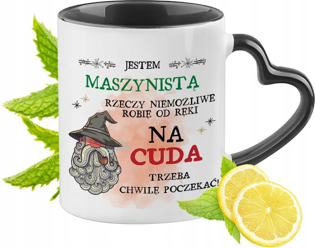 Mozdonyvezetőnek Fekete Bögre Szív Alakú Füllel Ajándék