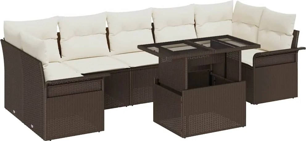 vidaXL Kerti Kanapé Szett párnával tárolóval 8 pcs Barna Poli rattan