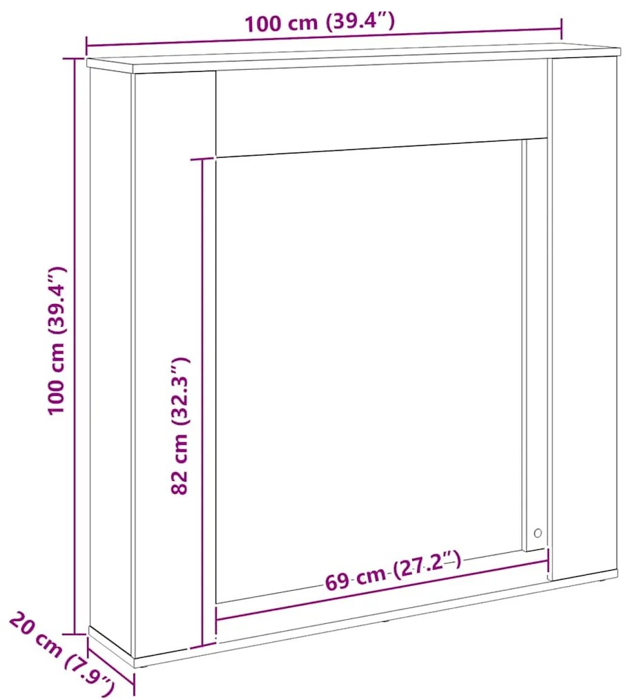 kézműves tölgy színű szerelt fa kandallóburkolat 100x20x100 cm