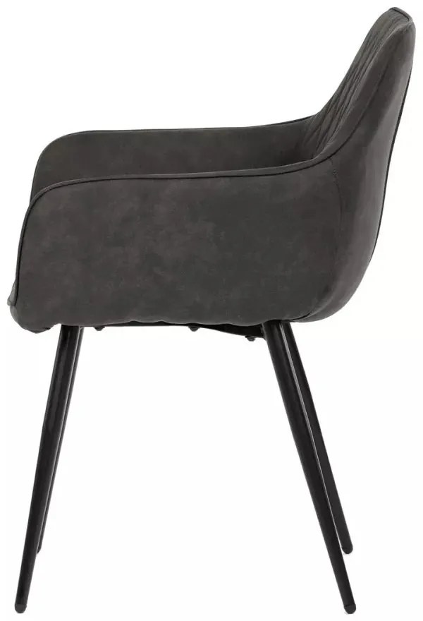 Scaun de dining modern cu brațe, cu cusături decorative elegante. Tapițerie din material textil negru. DCH-225. Livrare din stoc.