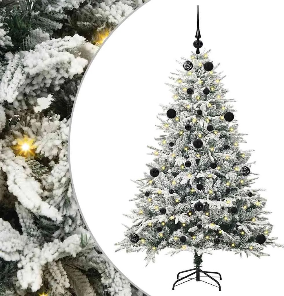 vidaXL Műfenyő világítással és gömbkészlettel Zöld 150 cm PVC és PE