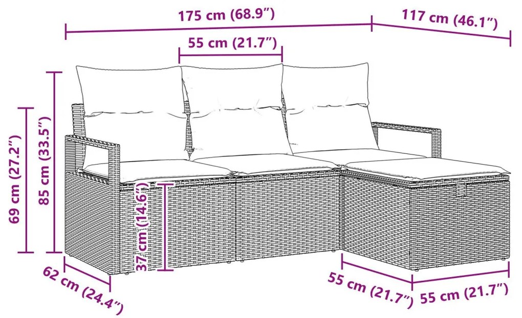 Kerti Kanapé Szett 4 pcs bézs és krémszínű 175 x 117 x 85 cm