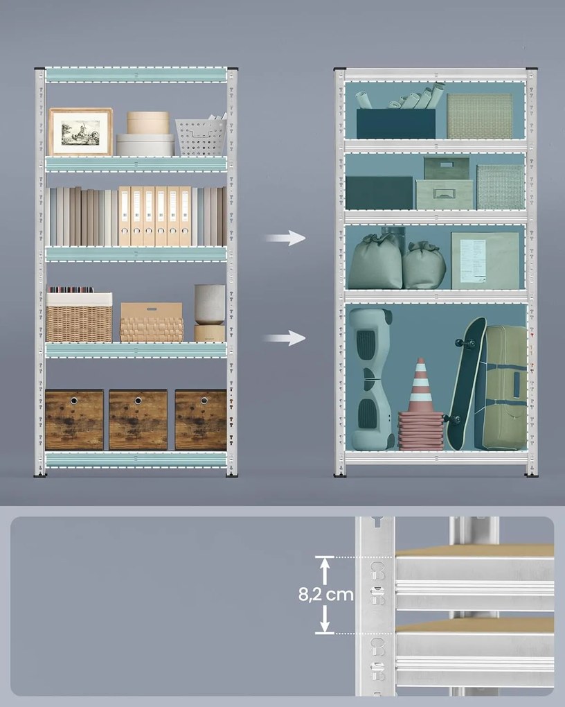 Nagy Teherbírású Tároló Polcok, 2 db-os, Garázs Polcrendszer, 40 x 90 x 180 cm, Ezüst