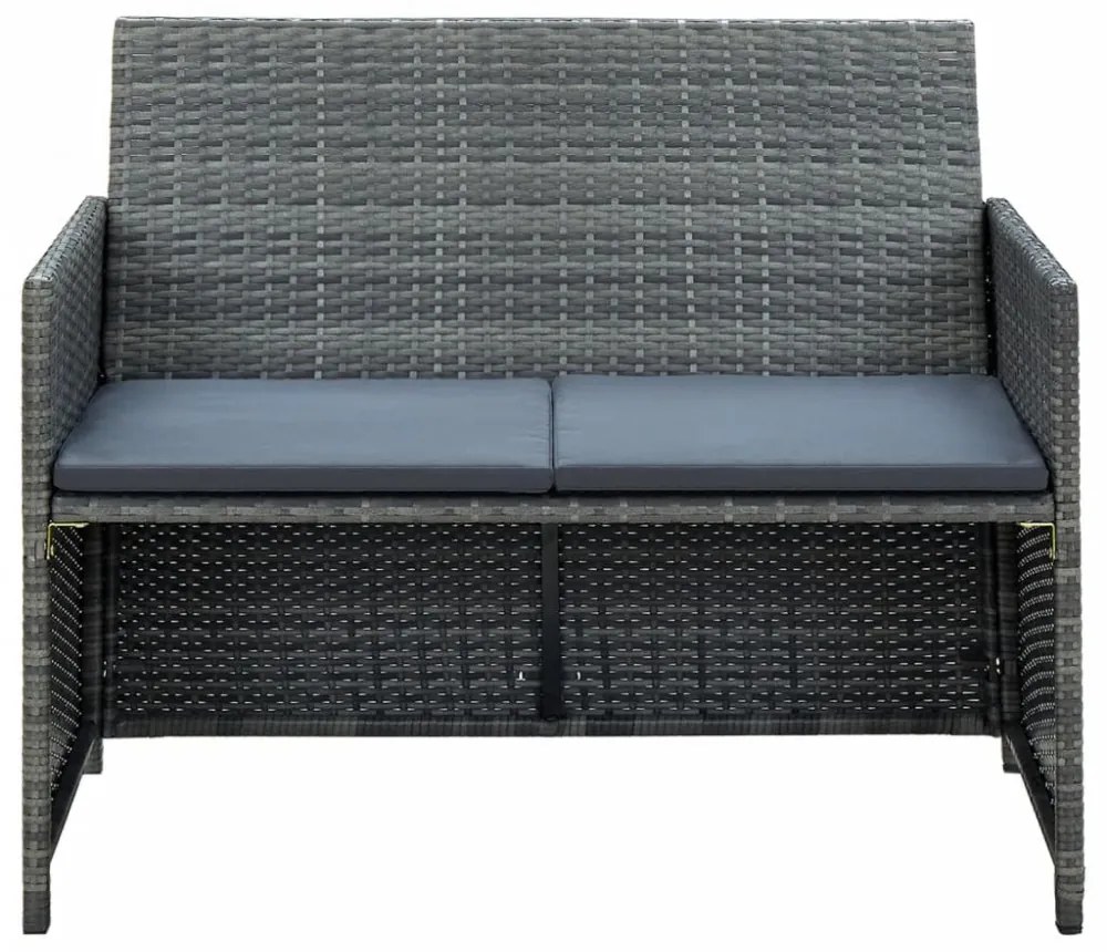 szürke kétszemélyes polyrattan kerti kanapé párnákkal