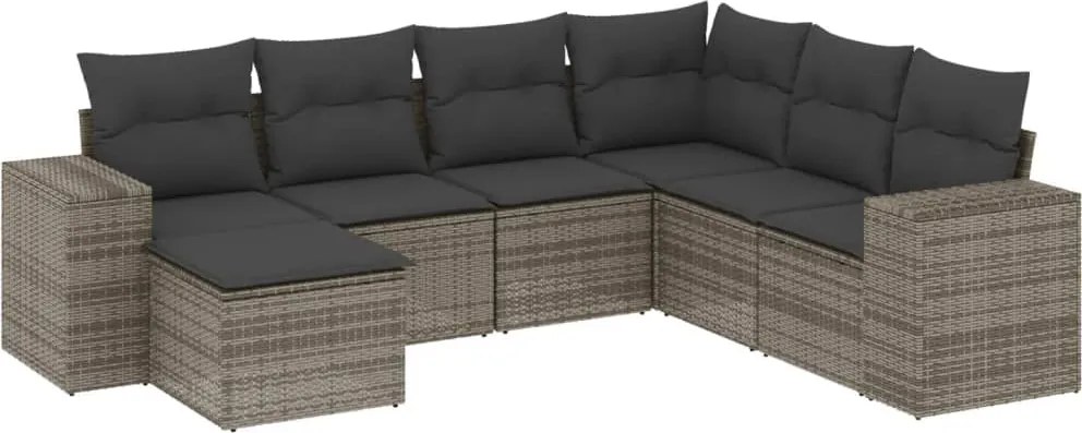 vidaXL 7 részes szürke polyrattan kerti ülőgarnitúra párnákkal