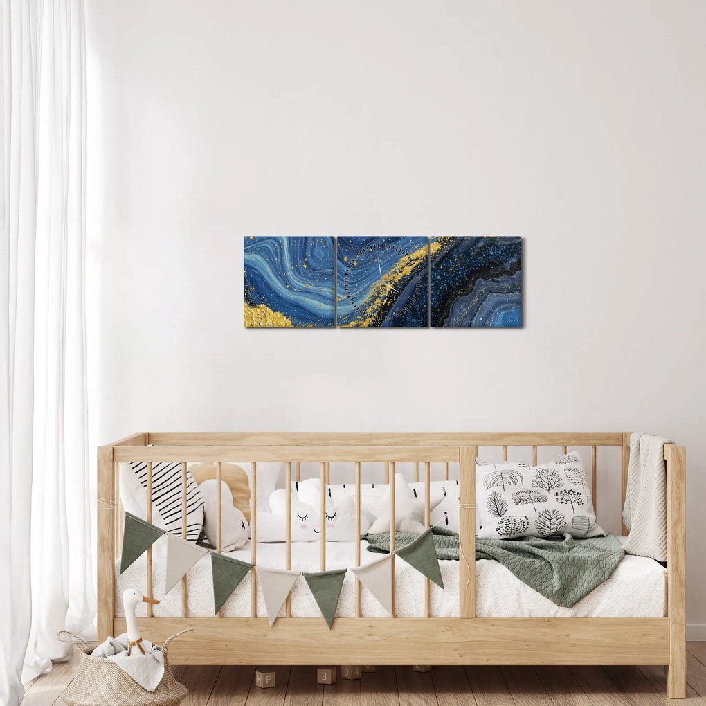 Kép - Kék-arany absztrakció (órával) (90x30 cm)