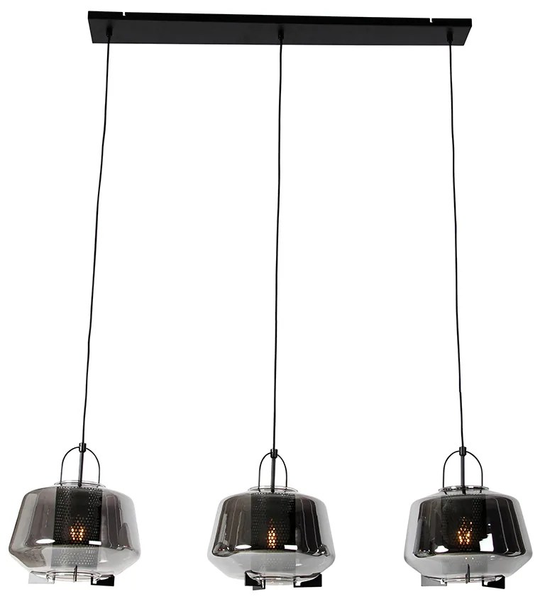 Függőlámpa fekete füstüveggel 30 cm hosszúkás 3-lámpás - Kevin