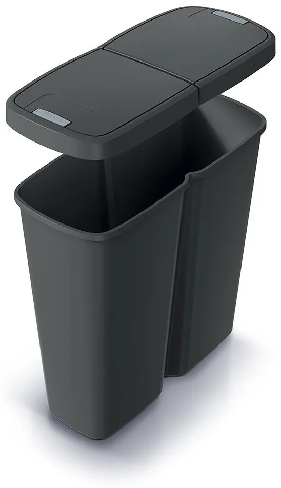 Hulladékgyűjtő Prosperplast COMPACTA Q DUO, 50 l újrahasznosított fekete, fekete fedéllel