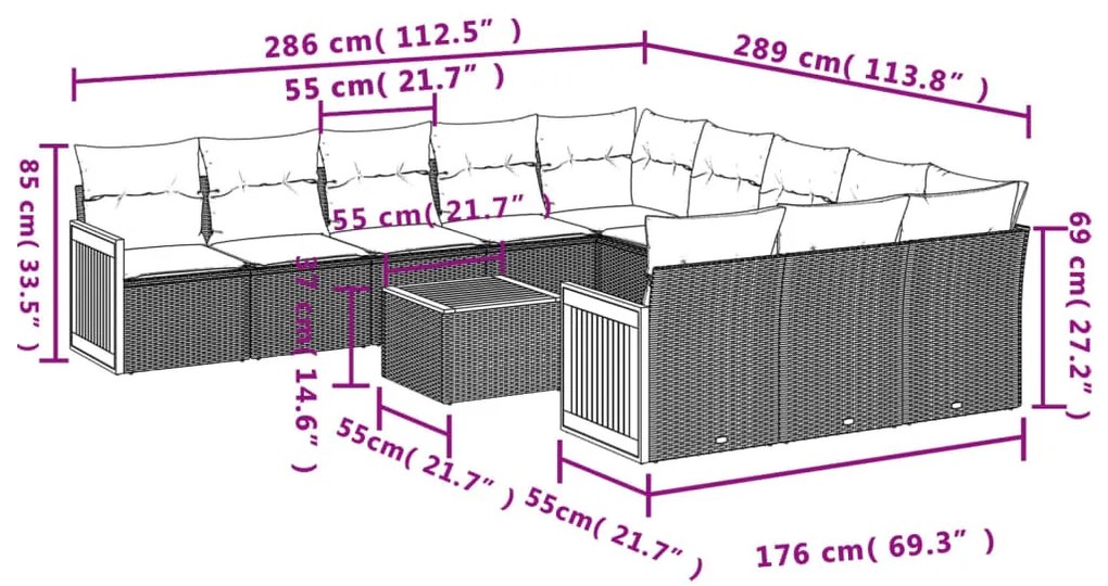 12 részes fekete polyrattan kerti ülőgarnitúra párnákkal