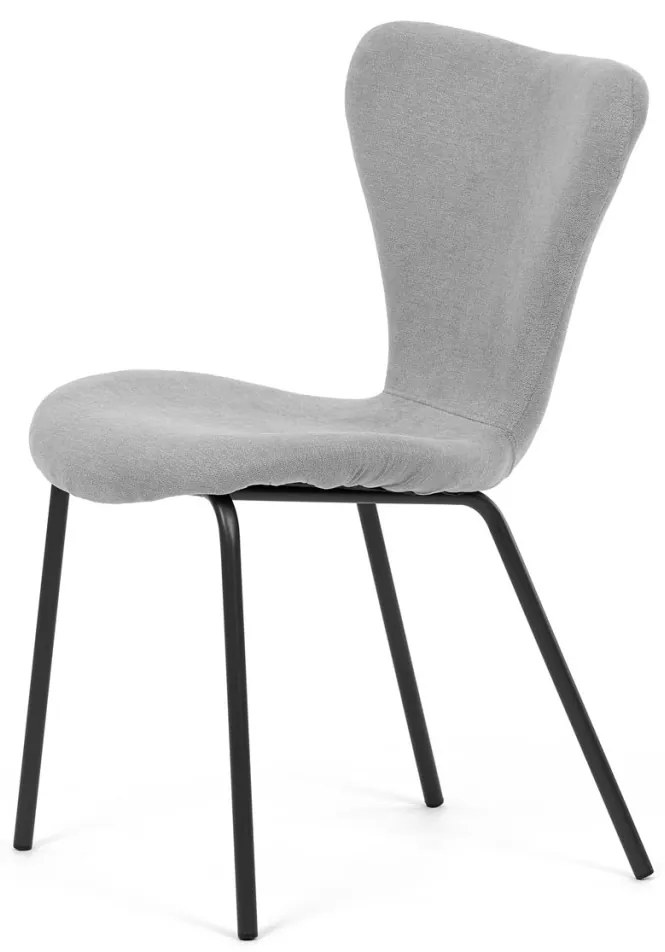Scaun de sufragerie, material gri argintiu, picioare metalice negre