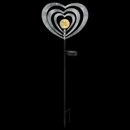 Globo 36580 Solar lámpa, ezüstszürke/fekete fém, matt fekete műanyag, átlátszó gömb repedezett üveg hatással, tolókapcsoló, AAA 300mAh 1.2V elemmel, IP44, HxSzxM: 280x60x820mm, tartozék: LED 0.06W 3V, 3000K