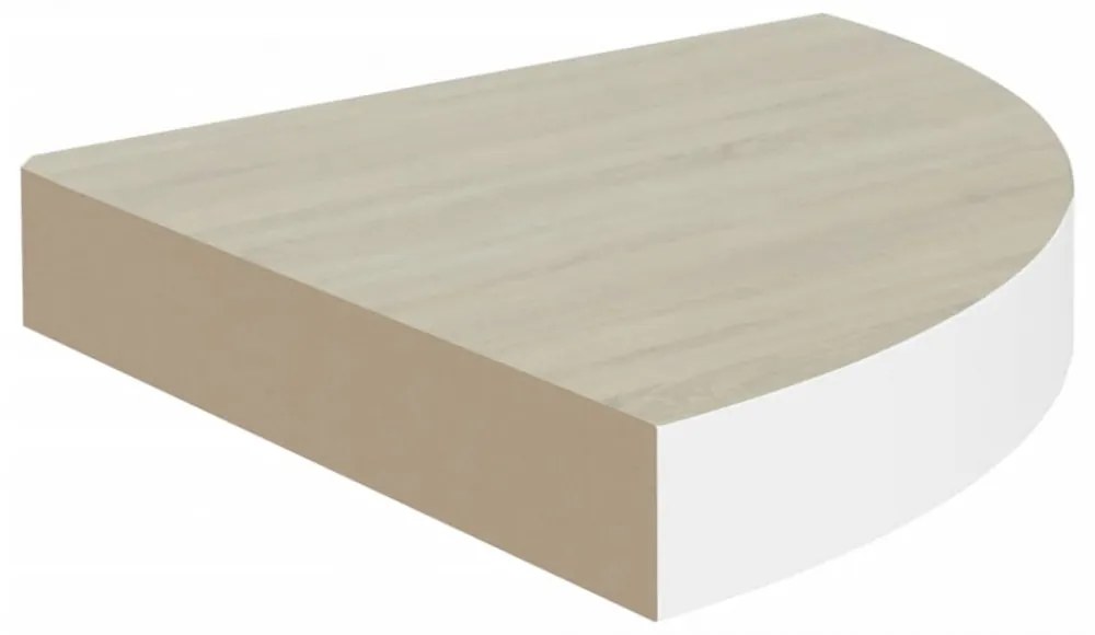 tölgyszínű és fehér MDF fali sarokpolc 35 x 35 x 3,8 cm