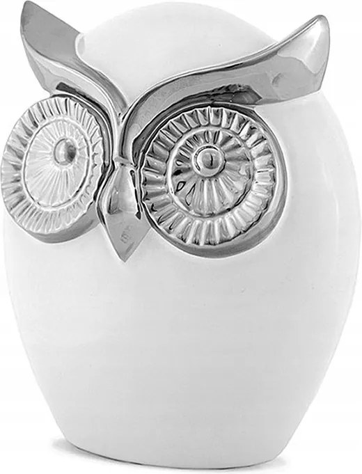 Bagoly Figura Fehér Ezüst 18cm Kerámia Fényes