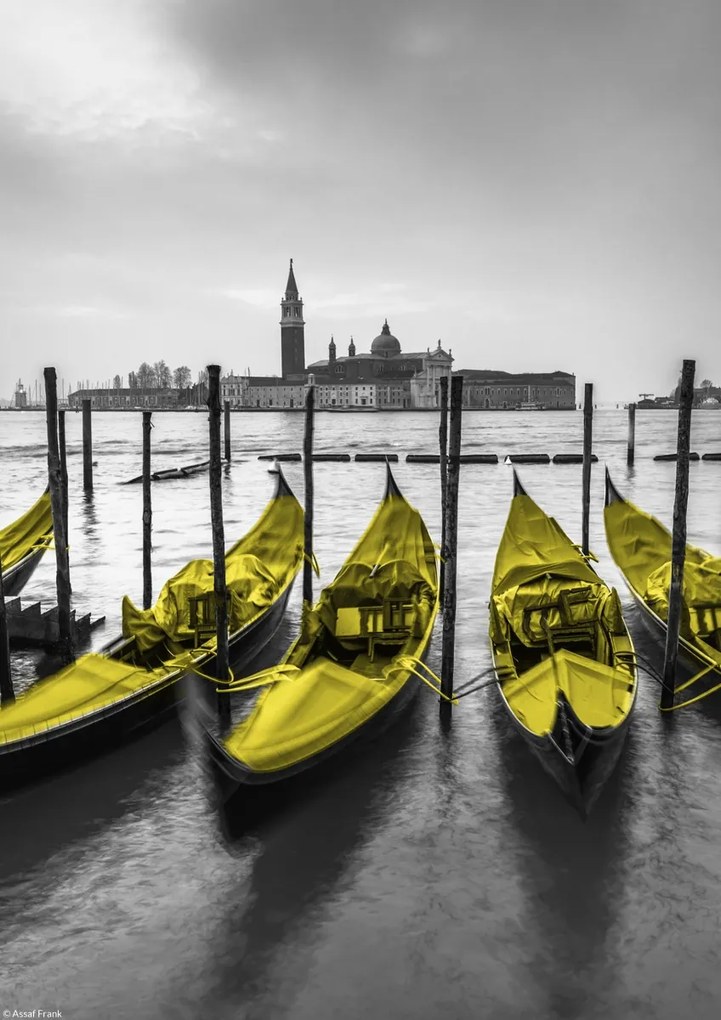 Poszter 21x29,7cm Gondolák kikötve a csatorna mentén, Assaf Frank