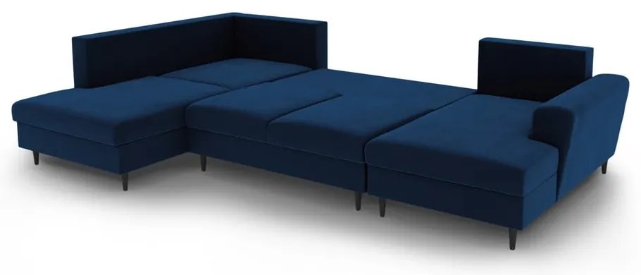 Kék bársony kinyitható tárolóhelyes sarokkanapé (bal oldali-U alakú) Kyoto – Cosmopolitan Design