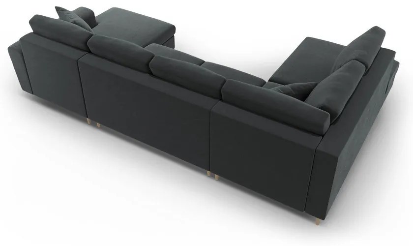 Sötétszürke bársony kinyitható tárolóhelyes sarokkanapé (bal oldali-U alakú) Kyoto – Cosmopolitan Design
