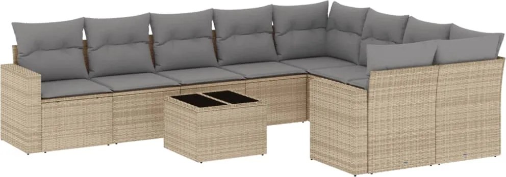 vidaXL 10 részes bézs polyrattan kerti ülőgarnitúra párnával