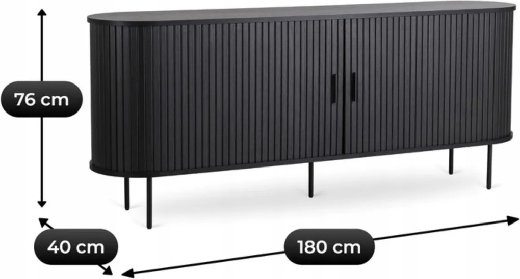 Kétajtós, tolóajtós komód 180 cm méretben, fekete színben TRISH