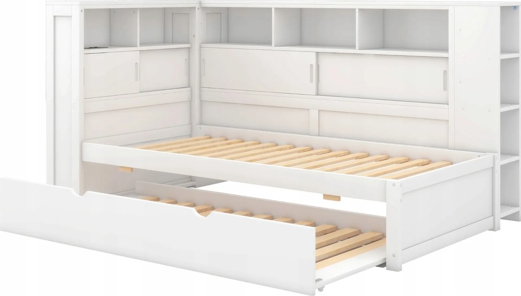 Gyerek kihúzható kanapé 90x200 cm kihúzható ágy Usb tároló Fehér