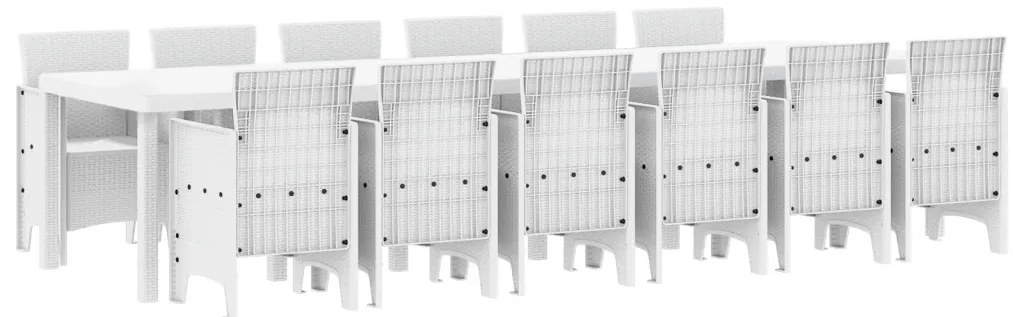 13 Darabos Kerti Étkező Garnitúra Fehér Poli Rattan, Kerti Asztal Fehér 200x100x73 cm Poli Rattan, Kerti Asztal Fehér 150x100x73 cm Poli Rattan, Kerti Székek 4 db Fehér Poli Rattan