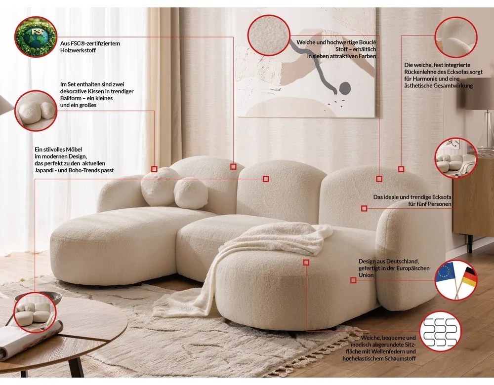 Világosbarna buklé sarokkanapé (U alakú) Orbit – Ropez