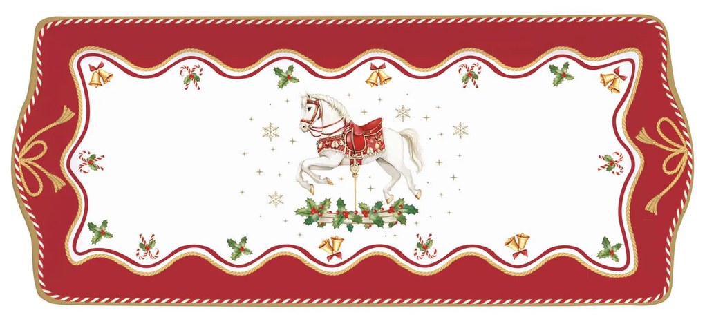 Karácsonyi porcelán hosszúkás kínáló tál díszdobozban Christmas Tale